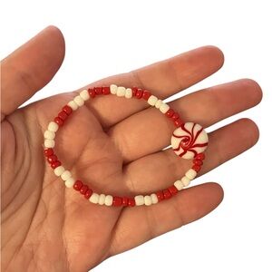 Red and White Peppermint Beaded Bracelet
